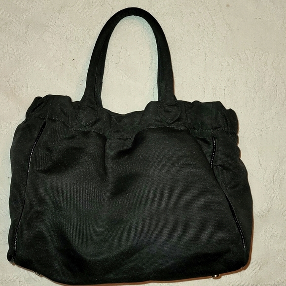 3/$25 Talbots purse, hand bag, black canvas big polka dot bow on front - Picture 7 of 10